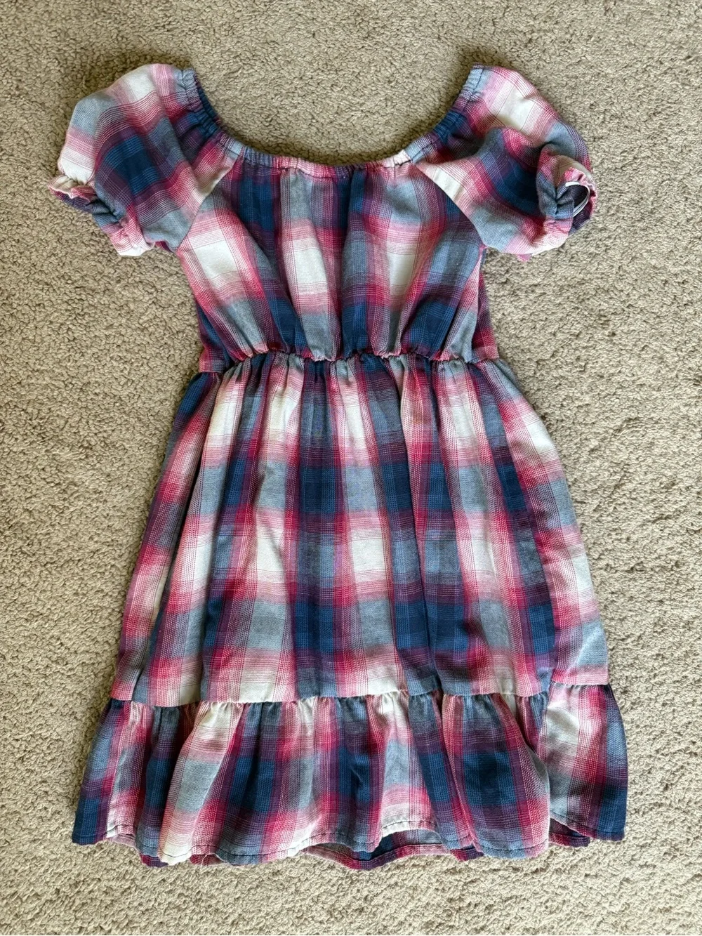 The Children's Place Red and Blue Plaid Tiered Dress Cottagecore Size 5T